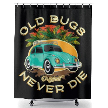 Discover Old Bugs Never Die Summer Retro Vintage Bug Beetle Shower Curtains