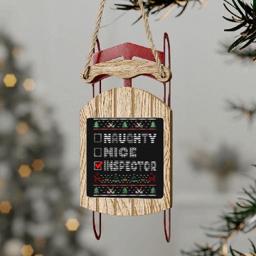 Discover Naughty Nice Inspector, Matching Christmas Group Sled Ornaments