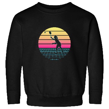 Discover Badminton Retrowave Synthwave Design For A Badminton Player Sweatshirts
