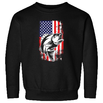 Discover Fishing American Flag Bass Fish Fisherman Design Fisher Sweatshirts
