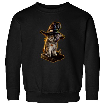 Discover Cute Cat Kitten Witch Halloween Spell Book Lover Sweatshirts