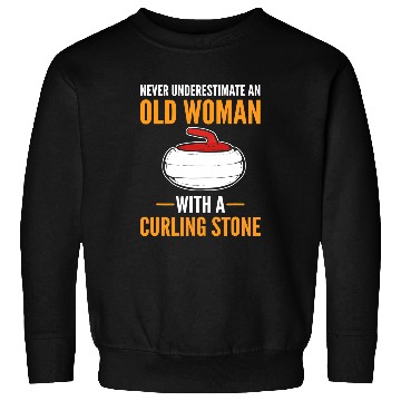 Discover Never Underestimate An Old Woman With A Curling Broom Curler Sweatshirts