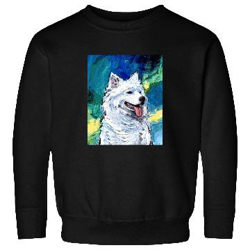 Discover Dog Samoyed Portrait and Northern Lights Dog Aurora Art by Aja Sweatshirts