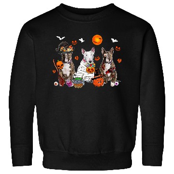 Discover Three Bull Terrier Dogs Witch Scary Mummy Halloween Zombie Sweatshirts