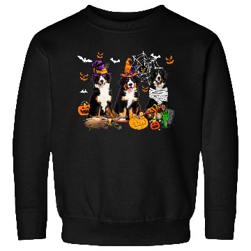 Discover Three Bernese Mountain Dogs Mummy Witch Scary Pumpkins Kids Sweatshirts