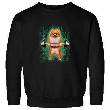 Discover Dog Pomeranian Tan Pomeranian Dog Weightlifting in Cyber Fitness Gym Sweatshirts