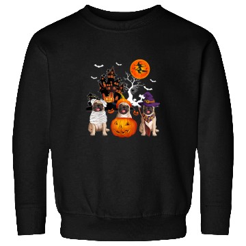 Discover Pug Lover Three Pugs Halloween Mummy Scary Witch With Pumpkins Lover 38 Pugs Dog Sweatshirts