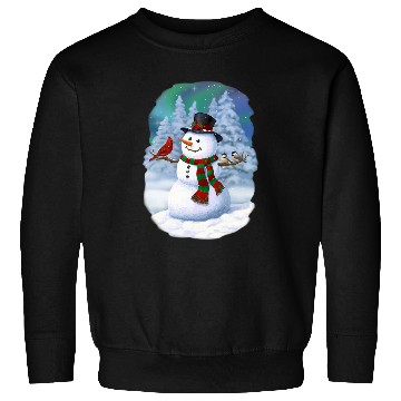 Discover Christmas Snowman Cardinal Bird Chickadees Winter Snow Scene Sweatshirts