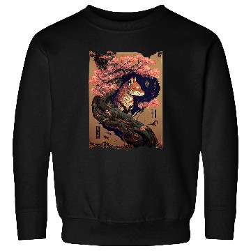Discover vintages Cherry Blossom Japanese Fox Scroll Graphical Art Sweatshirts
