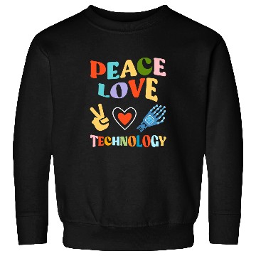 Discover Peace Love Technology Retro Groovy Computer School Teacher Sweatshirts