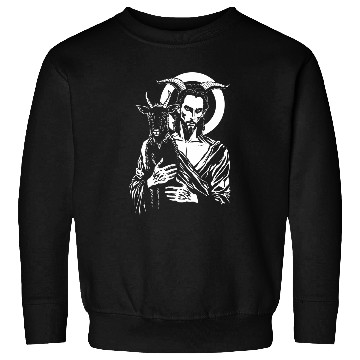 Discover Goats Lover Satanic Jesus Holding A Black Satanic Goat Sweatshirts