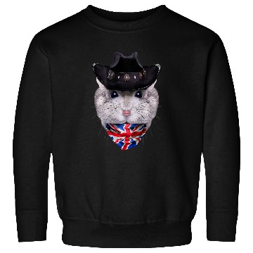Discover Grey Dwarf Hamster in Cowboy Hat and Union Jack Bandana Sweatshirts