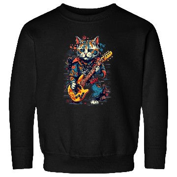 Discover Funny Guitar Electric Guitar Rock Music Maneki Neko Cat Sweatshirts