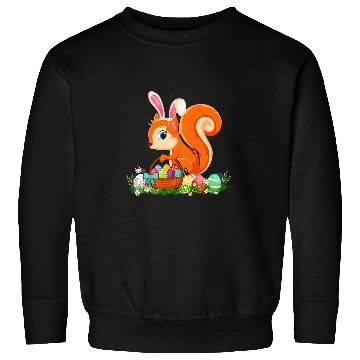 Discover Happy Easter Bunny Squirrel Holding Easter Egg Basket Sweatshirts