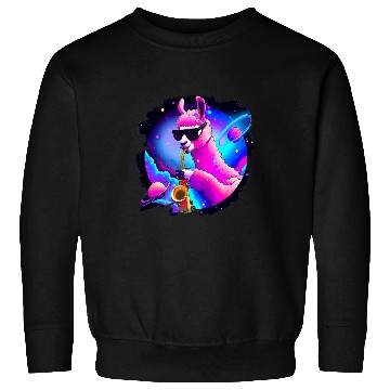 Discover Funny Saxophone Lama Llama Playing Saxophone in Space Outer Space Sax Llama Sweatshirts