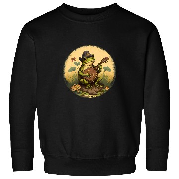 Discover Funny Banjo Frog Cottagecore Aesthetic Frog Playing Banjo on Mushroom Cute 3 88 Sweatshirts