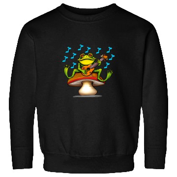 Discover Funny Banjo Frog Lovers Cute Green Frog Playing Banjo on Mushroom Fungi Sweatshirts