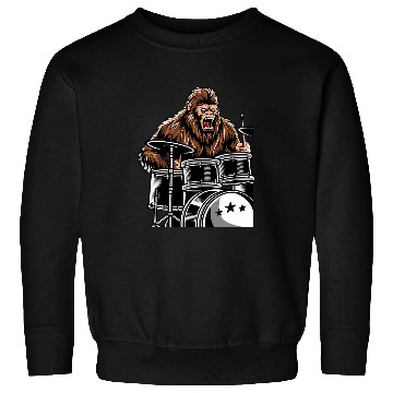 Discover Funny Drummer Retro bigfoots Sasquatch Playing Drums 2Music Band Drummer Sweatshirts