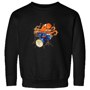 Discover Funny Drummer Octopuss Playing Drums Rock Band Music Cuttlefish Kraken Sweatshirts