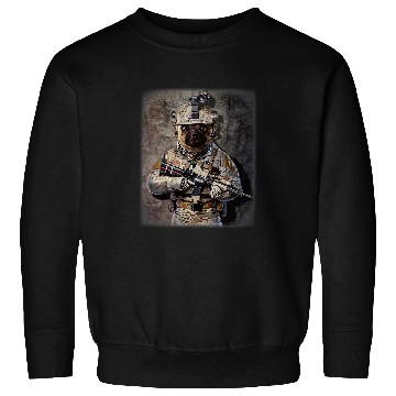 Discover Pug Pet Grumpy as armys Commando in Full Tactical Sweatshirts