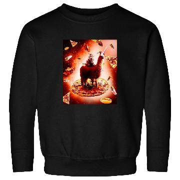 Discover Llama Pet Outer Space Cat Riding Llama Unicorns Pizza Sweatshirts