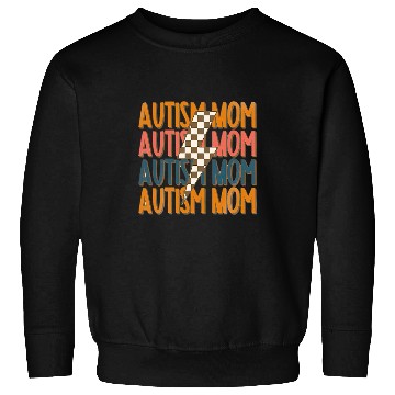 Discover Autism Puzzle Mom Lightning Bolt Checked Pattern Sweatshirts