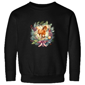 Discover Christmas wreath design with Holly bow Shetland pony Sweatshirts