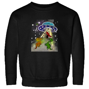 Discover Dinosaur Pet TRex Stegosaurus Abducted by Alien Spaceship Sweatshirts