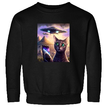 Discover Aliens UFO Funny Cat Selfie Galaxy Cat Sweatshirts