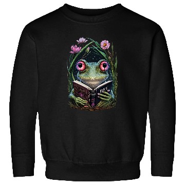 Discover Frog Pet Cottagecore Frog Toad Reading Book Reader Aesthetic Girls Sweatshirts