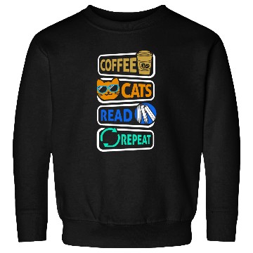 Discover Book Fun Reading Coffee Cats Read Repeat Book Reader Cat Owner Sweatshirts
