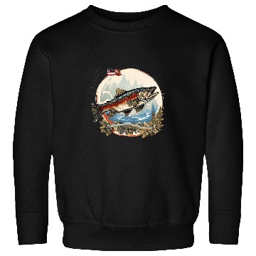 Discover Fishing Fun American US Flag With Fly Fishing Brook Trout Fish 8 Sweatshirts