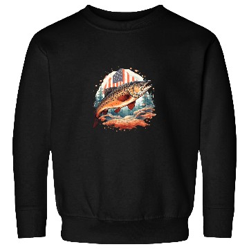 Discover Fishing Fun American US Flag With Fly Fishing Brook Trout Fish 11 Sweatshirts