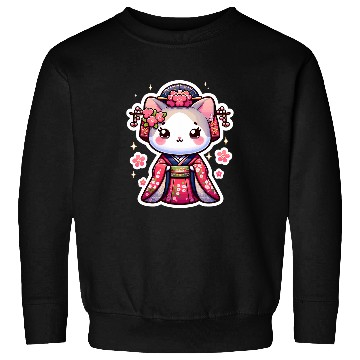 Discover Sakura Cherry Blossom 2Geisha Kitty Cat 2Kimono Kitty Sweatshirts