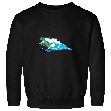 Discover Dinosaur Pet Surf Velociraptor Surfing Funny Dinosaur on Surfboard Sweatshirts