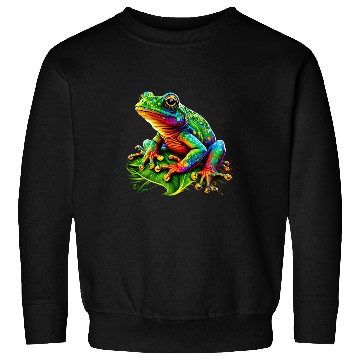 Discover Frog Pet Colorful Frog Toad Lover Rainbow Amphibian Cute Retro Green Sweatshirts