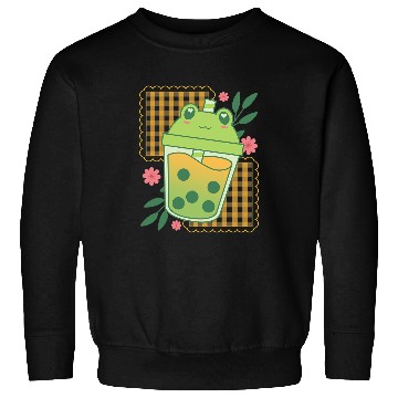 Discover Frog Pet Cottagecore Aesthetic Frog Green Bubble Tea Cute Kawaii Sweatshirts