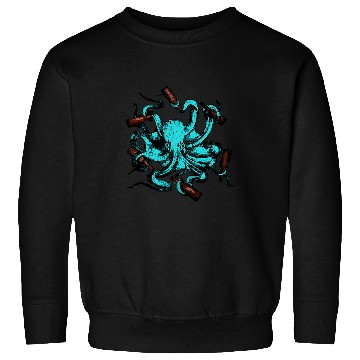 Discover Octopus Pet Angry Blue Octopus Holding Glass Bottles Funky Beer Drinking Sweatshirts