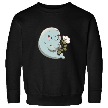 Discover Manatee Pet Blushing Manatee Adorable Light Blue Manatee with a Flower Sweatshirts