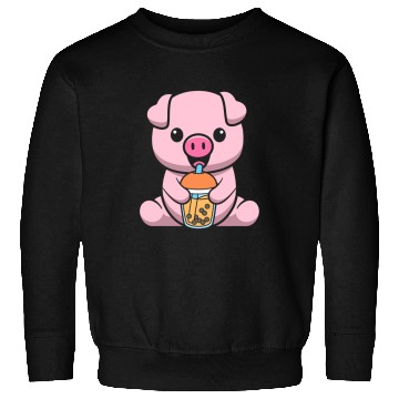 Discover Pig Pet Bubble Milk Tea Pig Cute Pig Drinking Boba Milk Tea 01 Sweatshirts