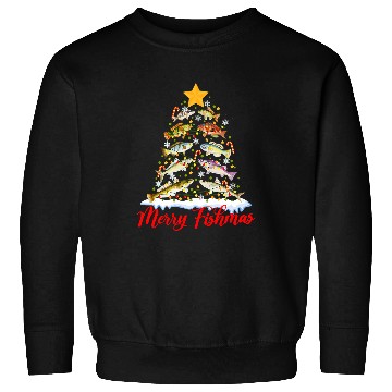 Discover Fishing Fun Merry Fishmas Funny Christmas Tree Lights Fish Fishing Rod 460 Sweatshirts