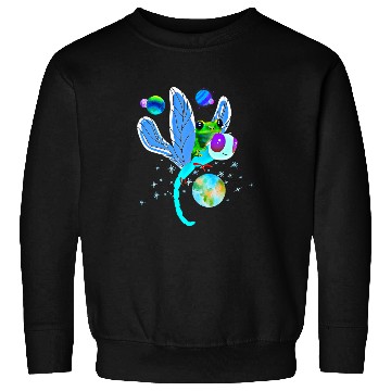 Discover Frog Pet Kawaii Dragonfly Tree Frog In Outer Space Earth Sweatshirts