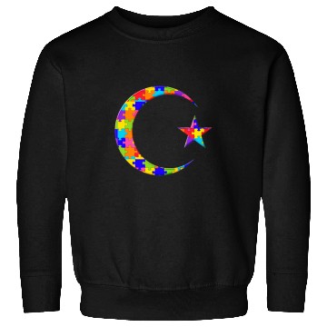 Discover Autism Puzzle Crescent Moon Eid Ramadan kareem Jigsaw Autism Puzzle Sweatshirts