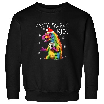 Discover Coffee Fun SantaSaurus rexs Funny Rainbow Dinosaur Coffee Christmas Sweatshirts
