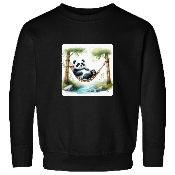 Discover Panda Pet Relaxing In Hammock Between Bamboo Trees Stream Rest Sweatshirts