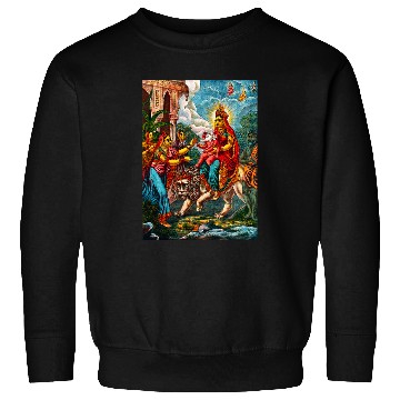 Discover Lion Pet Goddess Riding a Lion Hindu Vedic Religious Mythology Sweatshirts