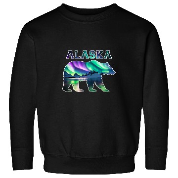 Discover Alaskan Bear Northern Lights Aurora Borealis Nature Sky Sweatshirts
