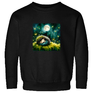 Discover Hedgehog Pet Sleeping On Moss Fireflies Around Sleep Moss Sweatshirts