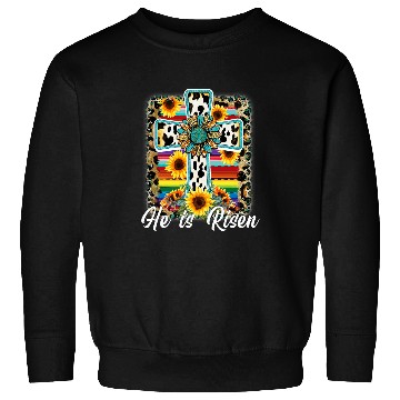 Discover He is Risen Sunflower Leopard Cross Happy Easter Day Sweatshirts
