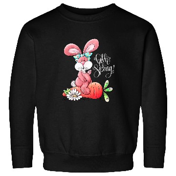Discover Hello Spring Easter Bunny Rabbit Messy Bun Carrot Easter Day Sweatshirts